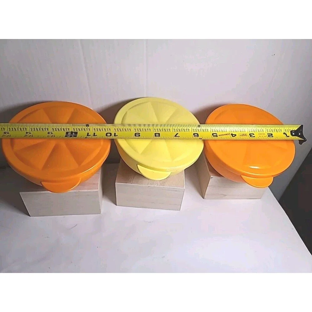 Lot Of 3 Tupperware Citrus Bowls Angled Yellow & Orange Containers With Lids